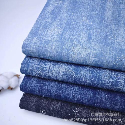 蝴蝶结烫钻牛仔洗水蓝面料 时尚批发采购指南